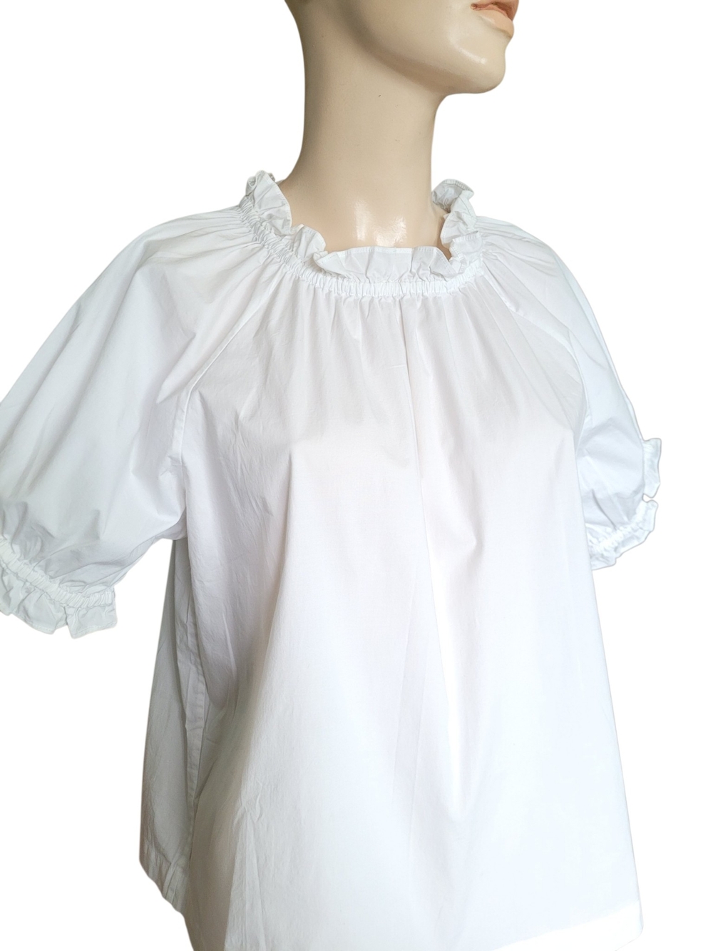 Hill House Kit Top White Puff Sleeve Peasant Blouse With Ruffle Trim XL - Picture 2 of 11